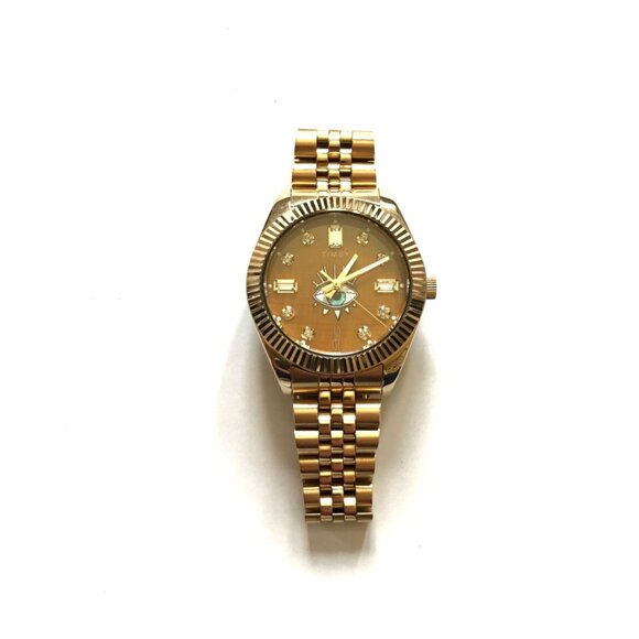 Timex x Jacquie Aiche Gold Evil Tiger's Eye Watch Womens Gold Quartz Analog MINT - Picture 3 of 11